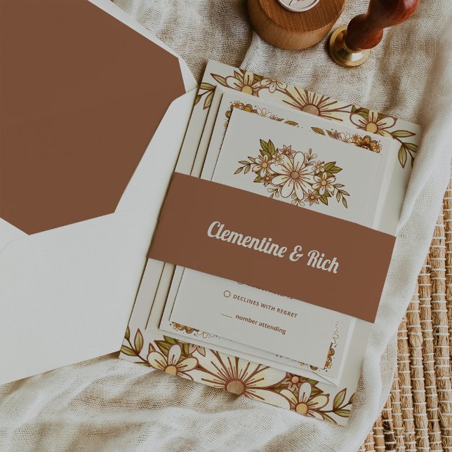 Cintas Para Invitaciones Boho y Boda retro (Trendy, vintage style wedding belly bands with retro script)