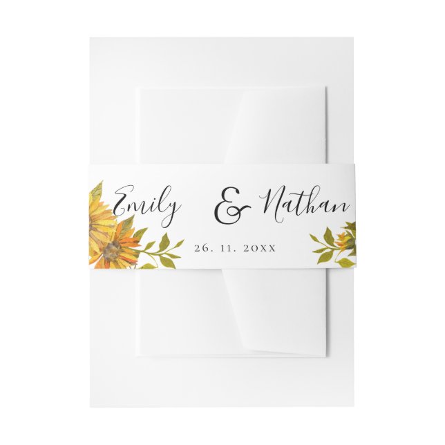 Cintas Para Invitaciones Bonito Sunflower Elegante Script Boda Floral (Anverso Ejemplo)