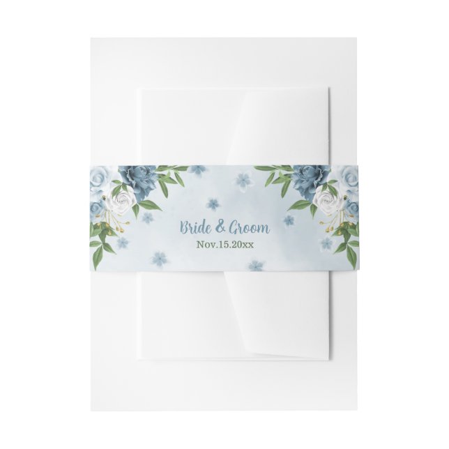 Cintas Para Invitaciones bonitos tonos azules flores boda (Anverso Ejemplo)