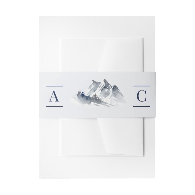 Cintas Para Invitaciones Borde elegante blanco gris azul de la montaña Mist (Anverso Ejemplo)