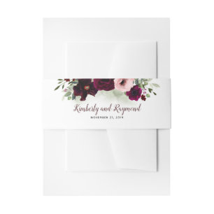 Cintas Para Invitaciones Borgoña Boda de color de agua elegante floral