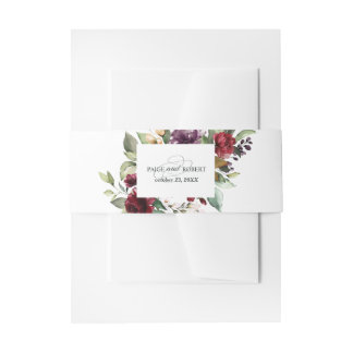 Cintas Para Invitaciones Borgoña floral, rosa y berenjena