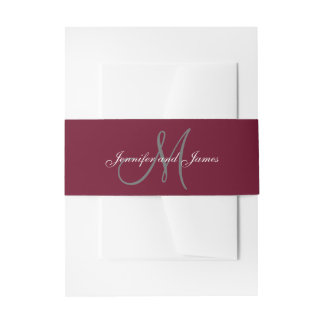 Cintas Para Invitaciones Borgoña Gray Elegant Monograma Boda de guión