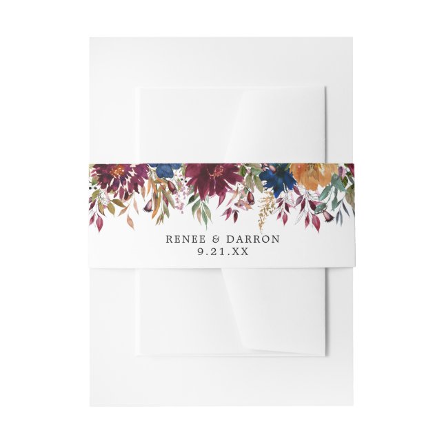 Cintas Para Invitaciones Borgoña y Naranja de la marina caen floral 2 (Anverso Ejemplo)