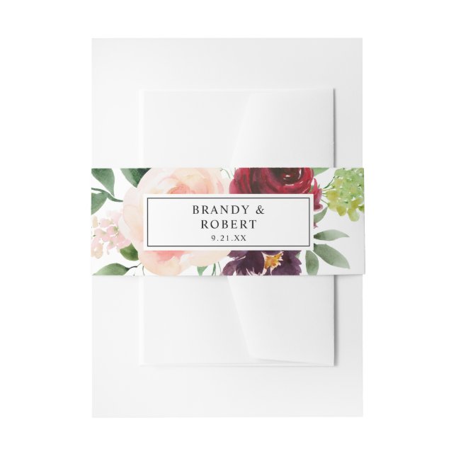 Cintas Para Invitaciones Borgoña y Rubor Rosa 4B Floral (Anverso Ejemplo)