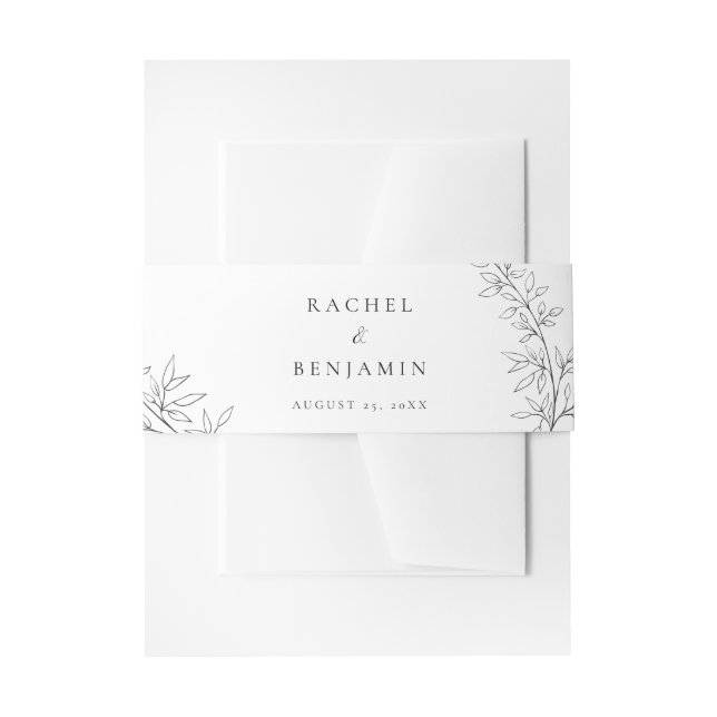 Cintas Para Invitaciones Botanical Minimalist Wedding Elegant Black White  (Anverso Ejemplo)