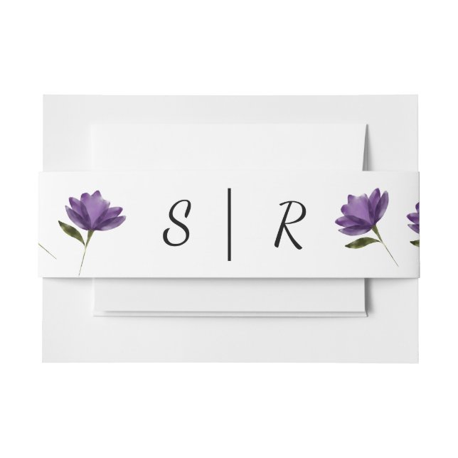 Cintas Para Invitaciones Botánico moderno floral blanco morado simple (Anverso Ejemplo)