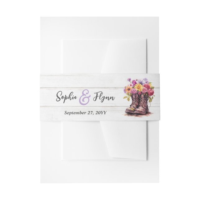 Cintas Para Invitaciones Botas de granja floral boda rústica de campo (Anverso Ejemplo)