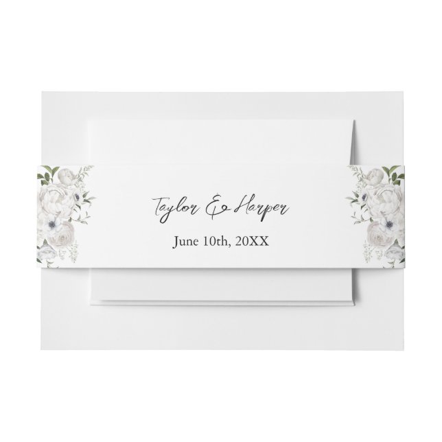 Cintas Para Invitaciones Bouquet floral elegante blanco y negro moderno (Anverso Ejemplo)