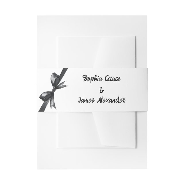 Cintas Para Invitaciones Bow negro y blanco | Boda elegante | Monocromo (Anverso Ejemplo)