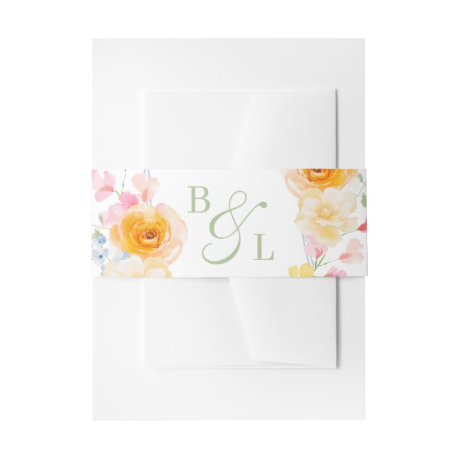 Cintas Para Invitaciones Bright Floral Monogram Spring Wedding (Anverso Ejemplo)