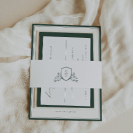 Cintas Para Invitaciones BRUNSWICK Green Botanical Monogram Crest