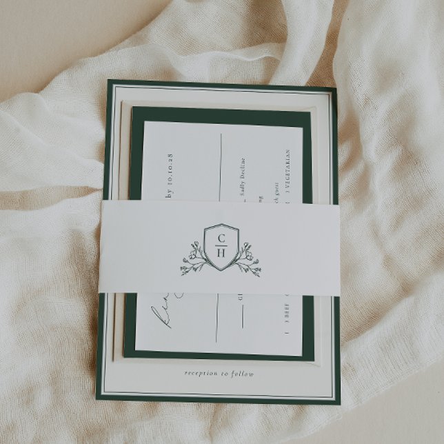 Cintas Para Invitaciones BRUNSWICK Green Botanical Monogram Crest (Subido por el creador)