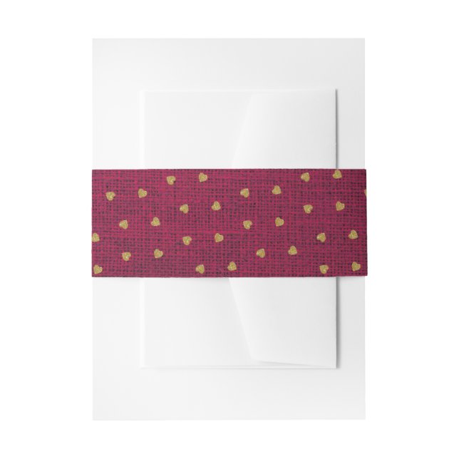 Cintas Para Invitaciones Burgundy Burlap Cute Gold Hearts Rustic Farmhouse (Anverso Ejemplo)
