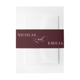 Cintas Para Invitaciones Burgundy Elegant Calligraphy Wedding