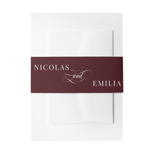 Cintas Para Invitaciones Burgundy Elegant Calligraphy Wedding (Anverso Ejemplo)