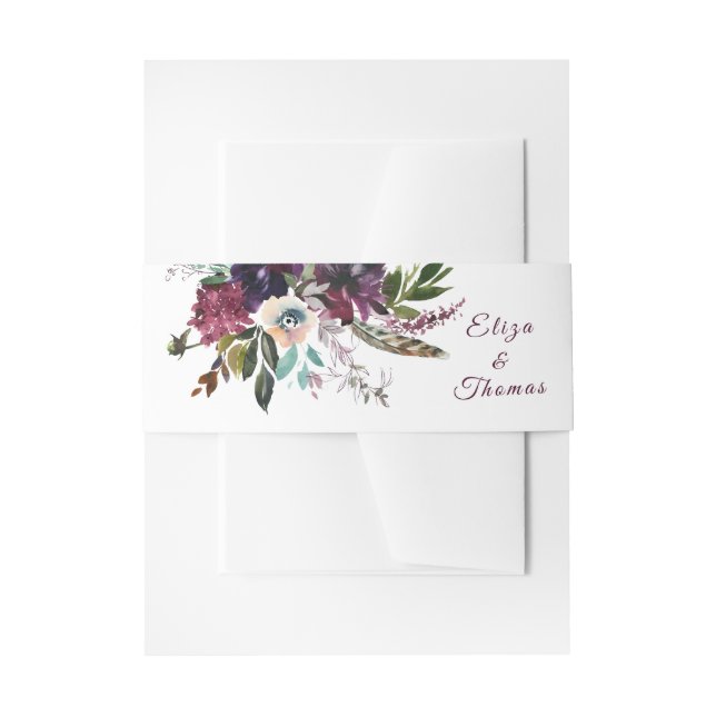 Cintas Para Invitaciones Burgundy Floral Bouquet Invitación Belly Band (Anverso Ejemplo)