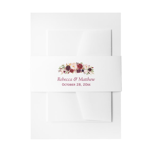 Cintas Para Invitaciones Burgundy Marsala Boda de Moda Rustica Floral (Anverso Ejemplo)