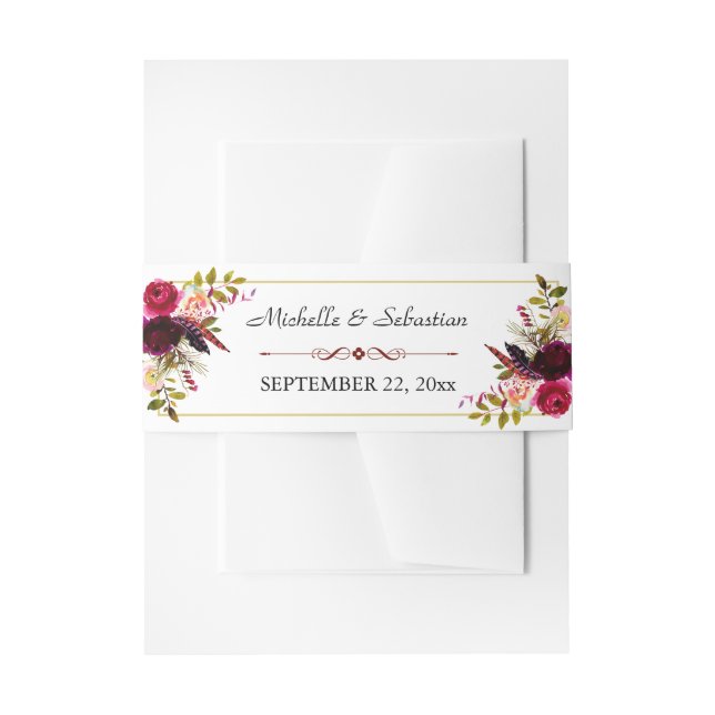 Cintas Para Invitaciones Burgundy Marsala Rustic Floral (Anverso Ejemplo)