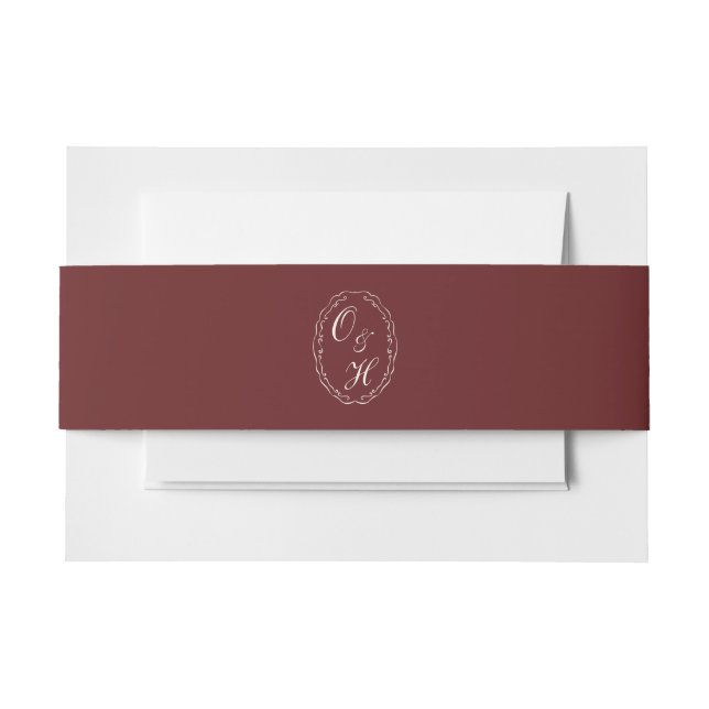 Cintas Para Invitaciones Burgundy Monogram Wedding Belly Band (Anverso Ejemplo)