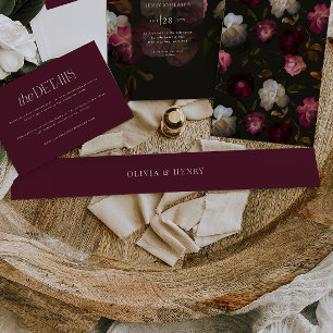 Cintas Para Invitaciones Burgundy Oscuro Floral Chic Melancólico Elegante R