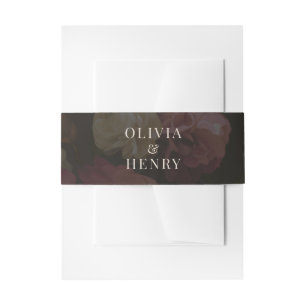 Cintas Para Invitaciones Burgundy Oscuro Floral Malhumorado Negro Elegante