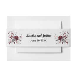 Cintas Para Invitaciones Burgundy Profundo Floral Acuarela Gris Plateado Pe