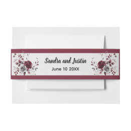Cintas Para Invitaciones Burgundy Profundo Floral de Acuarela Gris Plateado