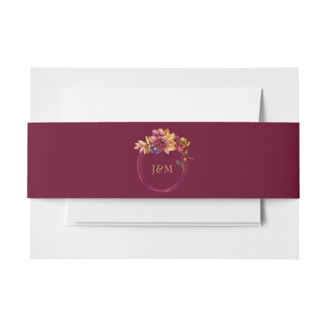 Cintas Para Invitaciones Burgundy Watercolor Fall Boda elegante Bouquet (Anverso Ejemplo)