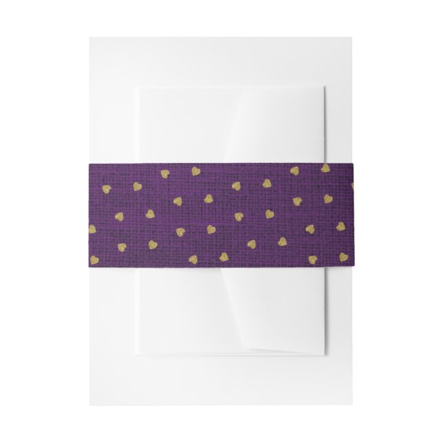Cintas Para Invitaciones Burlap Cute Hearts Rustic Farmhouse Purple & Gold (Anverso Ejemplo)