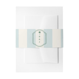 Cintas Para Invitaciones Cabaña de rayas de palma isleña boda retro azul