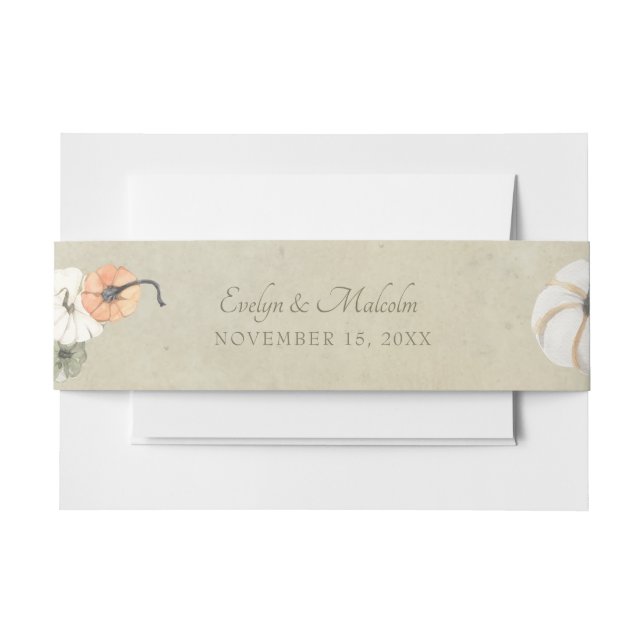 Cintas Para Invitaciones Caída Rustica Otoño Blanco, Naranja Boda de calaba (Anverso Ejemplo)