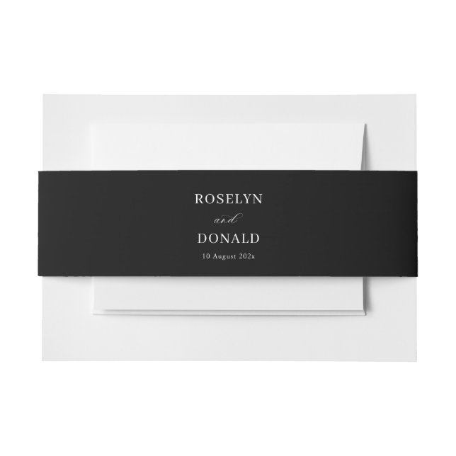 Cintas Para Invitaciones Caligrafía elegante boda simple negra (Anverso Ejemplo)