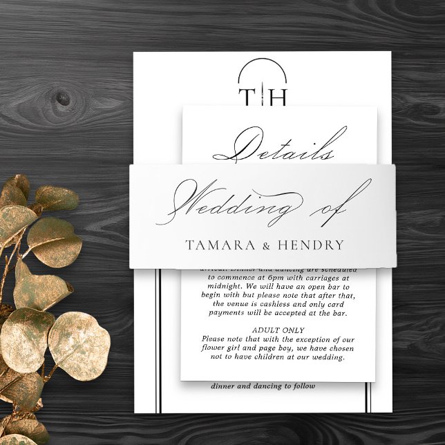 Cintas Para Invitaciones Caligrafía elegante del Boda blanco (Elegant wedding invitation belly band in black and white from my Wedding Colors Collection)