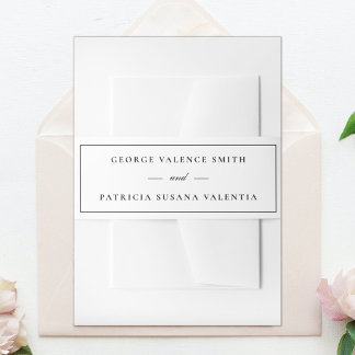 Cintas Para Invitaciones Caligrafía enmarcada Elegante Boda blanco negro