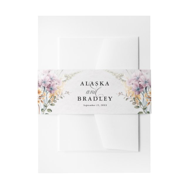 Cintas Para Invitaciones Caligrafía floral acuarela Boda moderno (Anverso Ejemplo)