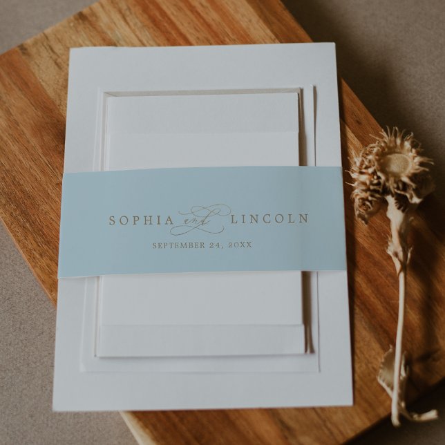 Cintas Para Invitaciones Calligrafía romántica | Boda azul claro y oro (Subido por el creador)