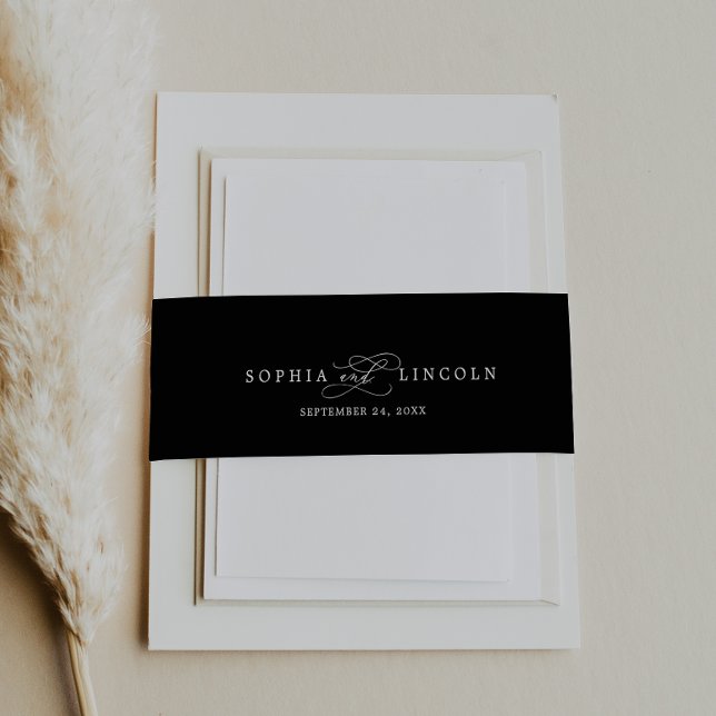 Cintas Para Invitaciones Calligrafía romántica | Boda negro floreciente (Subido por el creador)