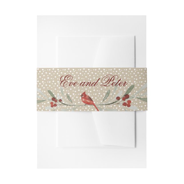 Cintas Para Invitaciones Cardenal de invierno simple, personalizado con nom (Anverso Ejemplo)