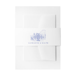 Cintas Para Invitaciones Casa/Mansión Colonial Azul/Boda de Mano