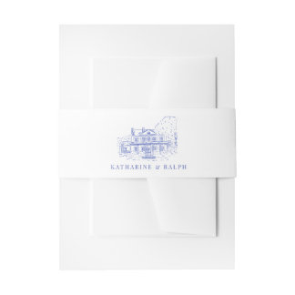 Cintas Para Invitaciones Casa/Mansión Colonial Azul/Boda de Mano