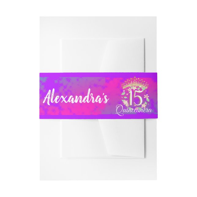 Cintas Para Invitaciones Celebración Aqua Pink Elegant Quinceanera (Anverso Ejemplo)