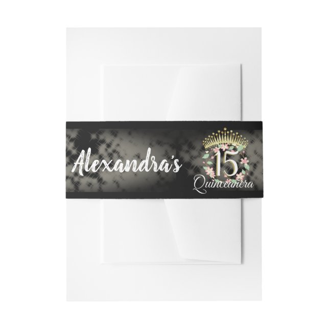 Cintas Para Invitaciones Celebración de Quinceanera Elegante y Blanco Negro (Anverso Ejemplo)