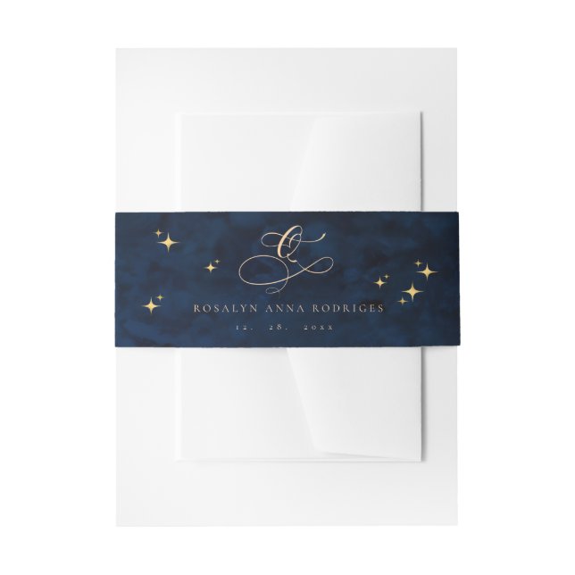 Cintas Para Invitaciones  Celestial Blue Quinceanera Midnight Stars Moon  (Anverso Ejemplo)