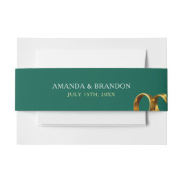 Cintas Para Invitaciones Chic Emerald Green Gold Rings Wedding