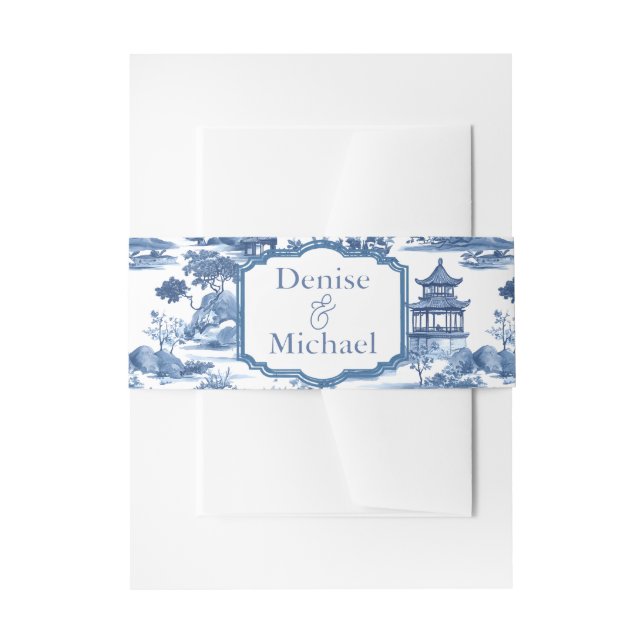 Cintas Para Invitaciones Chinoiserie Blue Boda (Anverso Ejemplo)