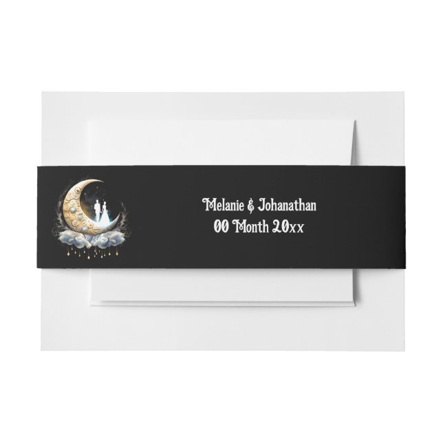 Cintas Para Invitaciones Cielo nocturno de la pareja de la luna (Anverso Ejemplo)