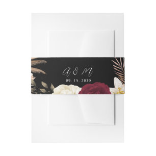 Cintas Para Invitaciones Cinturón de Cintura de Boda Floral Negro Borgoña