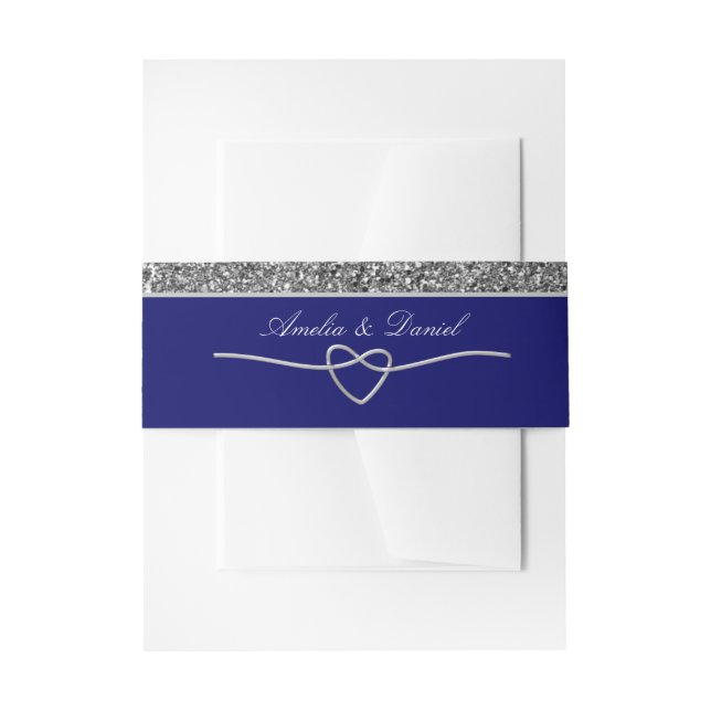 Cintas Para Invitaciones Cinturón de Invitación de Boda Azul Plateado (Anverso Ejemplo)