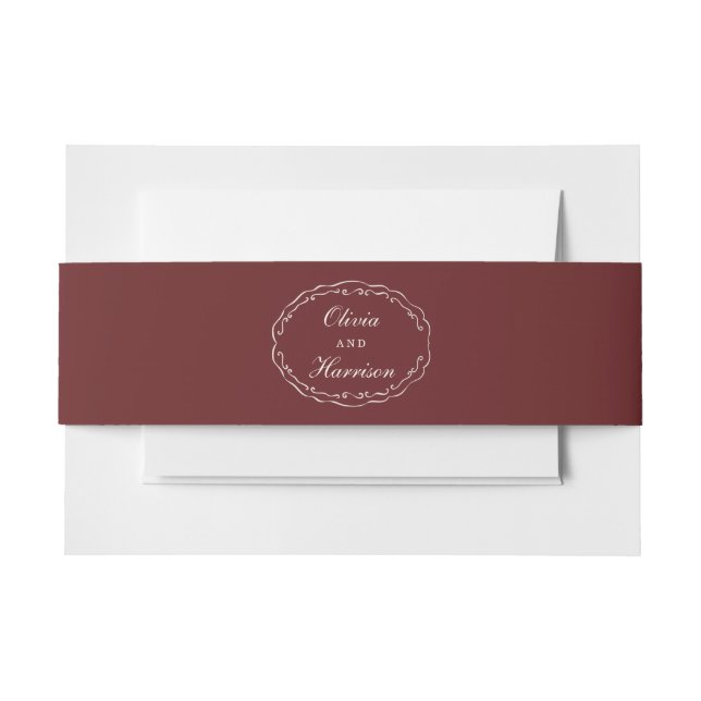 Cintas Para Invitaciones Cinturón de Invitación de Boda Borgoña (Anverso Ejemplo)